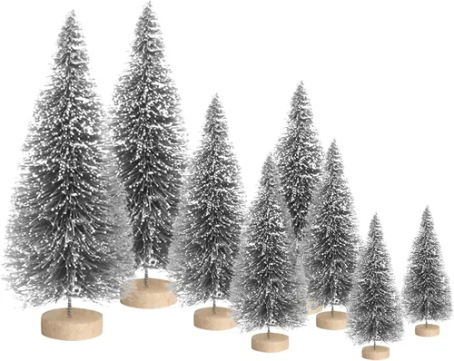 Vista 10 de Árbol de Navidad artificial con 4 tamaños, árbol de Navidad con base de madera para decoración de mesa del hogar, adornos de Navidad, decoraciones
