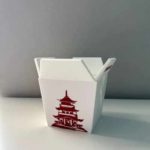 Vista 2 de Maceta para Plantas de Interior, Caja China para Llevar Blanca con Dos Palillos (Gratis) Impresa en 3D - Maceta Única para Interior con Orificio