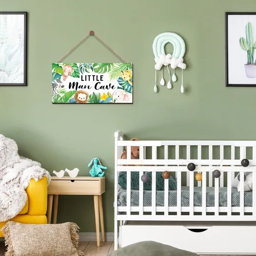 Vista 4 de ZIEYOMI - Letrero de cueva de hombre pequeño, decoración de habitación de bebé, temática de animales de safari en la selva, decoración de dormitorio