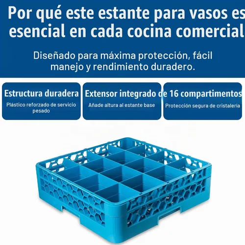 Vista 3 de Carlisle FoodService Products Opticlean - Estante para vasos de 16 compartimentos con 1 extensor para cocinas y restaurantes, plástico, 19.875 x