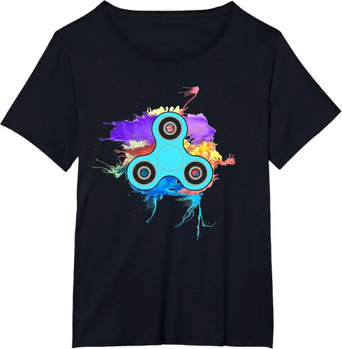 Vista 4 de Retro Fidget Spinner Neon Watercolor Splash Funny T Shirt