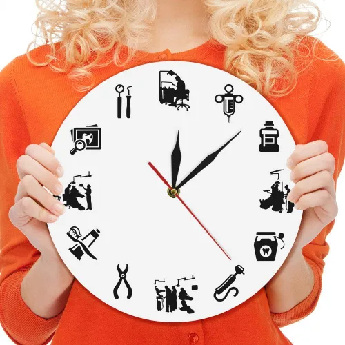 Vista 2 de The Geeky Days Moderno reloj de pared silencioso sin tictac clínica dental oficina signo decoración endodoncista reloj reloj dentistas regalo