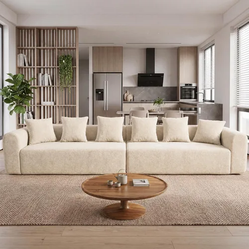 Vista 11 de Claiks Sofá modular deshuesado de 123 pulgadas, sofá en forma de L para sala de estar, sofá moderno de asiento profundo de 3 plazas, tela de Gris