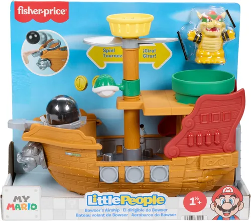 Vista 6 de Fisher-Price Little People - Juego de dirigible My Mario Bowser con figura para preescolar para niños a partir de 18 meses