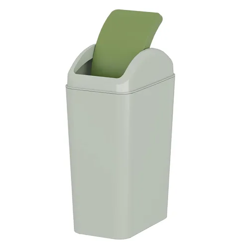 Vista 9 de Bote de basura de 3 galones con tapa oscilante, cubo de basura con tapa abatible, color gris Diseño de tapa abatible, material de plástico mate