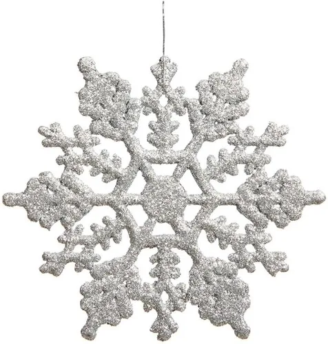Vista 5 de Copo de nieve con purpurina, de plástico Vickerman, 4 pulgadas, caja Pet de 24