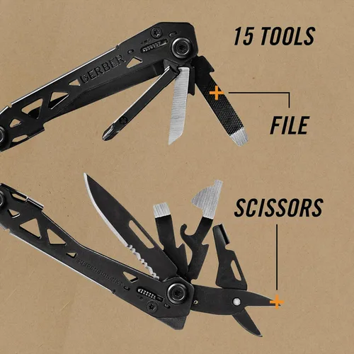 Vista 4 de Gerber Gear Suspension-NXT EDC - Cuchillo de bolsillo multiherramienta 15 en 1, alicates de punta de aguja y pelacables para acampar y Negro