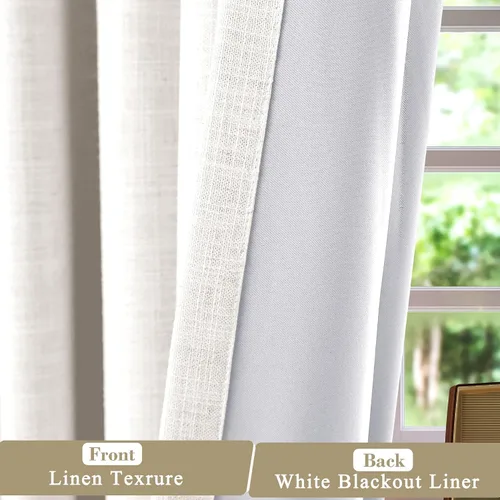 Vista 4 de coloelaf - Cortinas opacas para dormitorio, cortinas de lino blanco con aislamiento térmico para ventana, para sala de estar, cocina, casa de campo