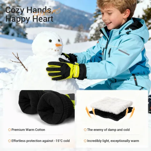 Vista 3 de ThxToms Guantes de invierno para niños, impermeables, guantes de nieve para niños y niñas, clima frío, deportes al aire libre, snowboard, bicicleta