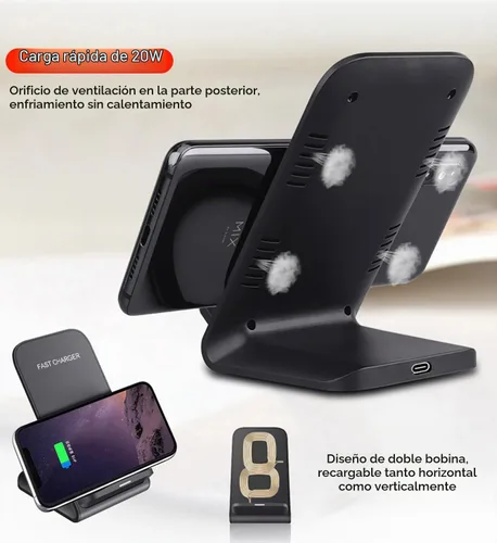 Vista 3 de Soporte de carga inalámbrico, soporte de carga rápida de 20 W con adaptador QC3.0 para Samsung Galaxy S24/S24+/S24 Ultra/S23/S22/S21/S20/S10/Note