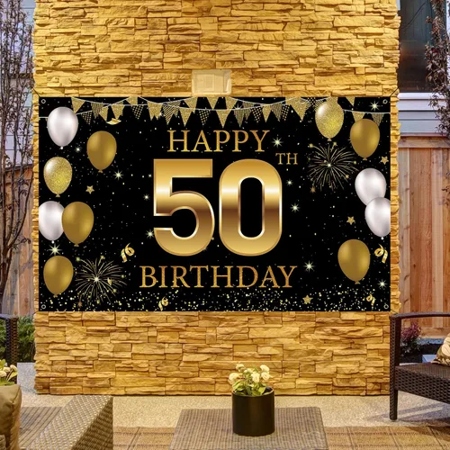 Vista 4 de Cartel de fondo para decoración de cumpleaños número 50, decoraciones de feliz cumpleaños 50 para hombres y mujeres, fiesta de cumpleaños de 50