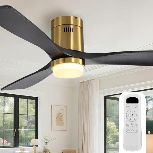 Vista 9 de Sofucor Ventiladores de techo inteligentes de 52 pulgadas con luces - montaje al ras de perfil bajo, modernos ventiladores de techo de madera maciza