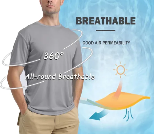 Vista 3 de BIYLACLESEN Camiseta de manga corta con protección solar UPF 50+ transpirable de secado rápido, para correr, para hombre