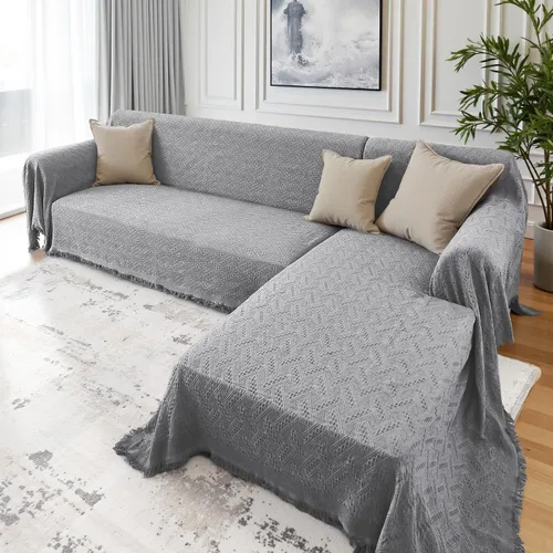 Vista 10 de Rose Home Fashion Fundas de sofá modular de jacquard geométrico para sofá seccional, 2 piezas lavables en forma de L, manta con borlas, protector