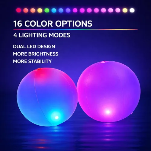 Vista 2 de NAYUNA Pelota de playa doble LED para adultos, paquete de 4, bolas que brillan en la oscuridad para piscina y playa, pelotas de playa iluminadas