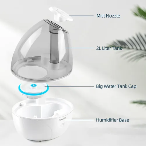 Vista 3 de Humidificador de niebla fría para dormitorio, humidificadores pequeños de 2L para dormitorio y oficina, humidificador de 25 dB para habitación