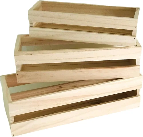 Vista 9 de Juego de 3 cajas de madera para manualidades Anidadas, cajones de madera para decorar, cajas de madera para manualidades, cajón de madera