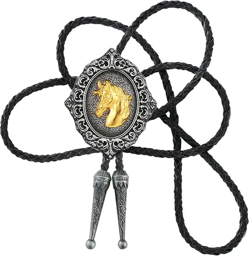 Vista 56 de Jeilwiy Corbata de bolo para hombre, corbata de vaquero occidental, collar de corbata de bolo dorado, corbata de cuero, corbata de Halloween