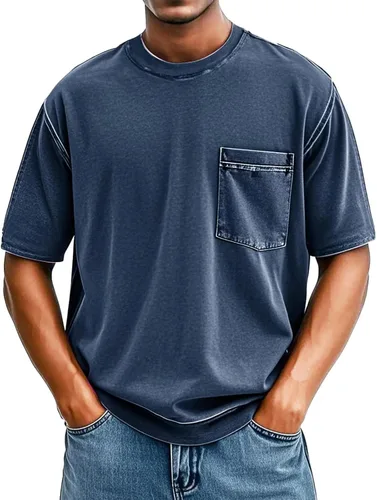 Vista 6 de Men's Summer Vintage Tops Casual Stylish Short Sleeve Crewneck T Shirts Lightweight Basic Tee Shirts with Pocket