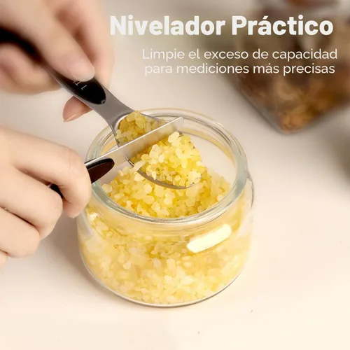 Vista 6 de ChefAide Paquete de 8 Cucharas Medidoras Magnéticas de Acero Inoxidable, de Doble Cara, Apilables, Cucharadita y Cucharada Medidoras Ajustables