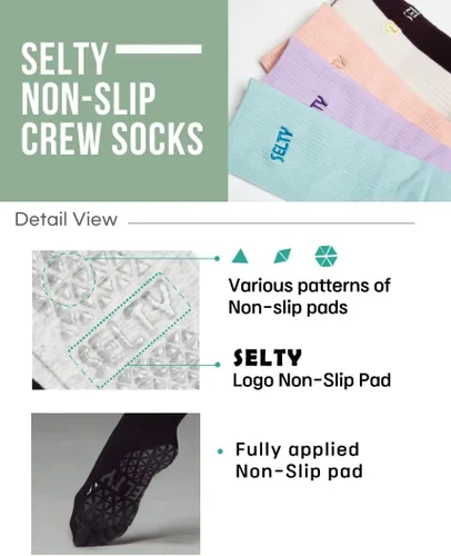 Vista 2 de SELTY Calcetines antideslizantes para mujer, para pilates, yoga, barre con puños