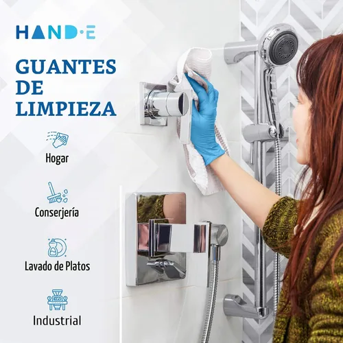 Vista 4 de Guantes desechables de nitrilo azul Hand-E Touch - Guantes de examen médico sin látex, sin polvo, seguros para alimentos, para cocinar