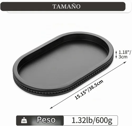 Vista 9 de Hanobe - Bandejas decorativas para mesa de café: Bandeja central ovalada negra de madera para decoración de entrada de casa de campo, bandeja