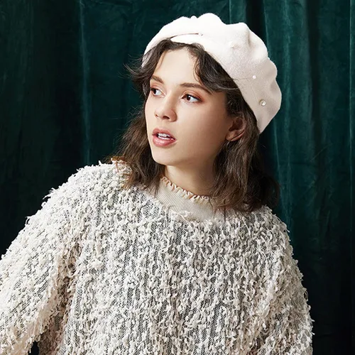 Vista 2 de Boina de las mujeres perla elegante artista dulce estilo francés boina Beanie Cap