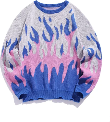 Vista 67 de ZAFUL Y2K - Suéter casual con estampado de llama estética para hombre, suéter de punto holgado, manga larga, cuello redondo