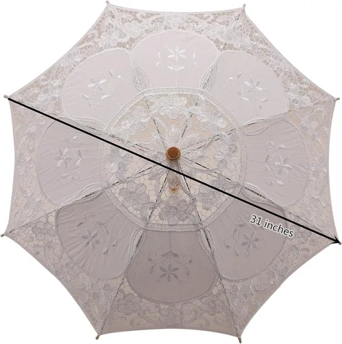 Vista 4 de HE ANDI Paraguas de encaje de boda de estilo vintage (blanco, 31 pulgadas)