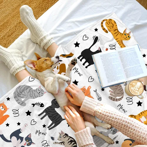Vista 4 de Manta Linda de Gato con Patrón de Animales Mascotas Regalos para Amantes de Gatos Manta de Franela Suave y Ligera para Niños y Adultos 50"x40