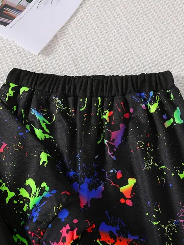 Vista 5 de Floerns Conjunto de 2 piezas con capucha y pantalones deportivos de manga larga con estampado de tinta reflectante