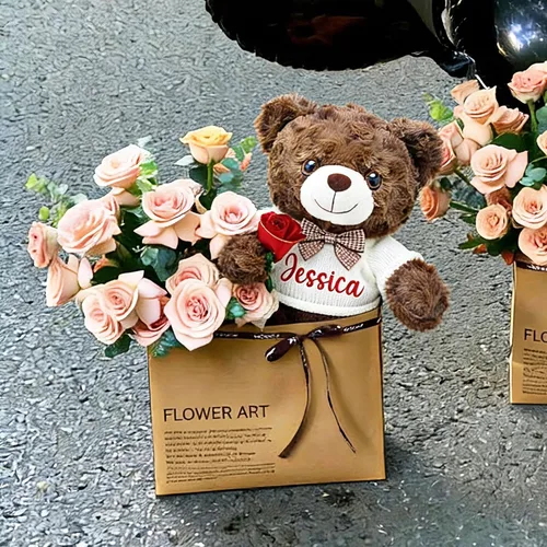 Vista 7 de Oso de peluche personalizado con nombre personalizado, regalo de felpa personalizado de 10 pulgadas para aniversario, día de San Valentín