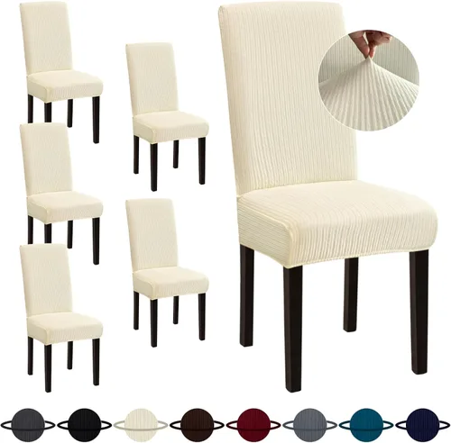 Vista 20 de Sufdari Juego de 4 fundas para sillas de comedor, color beige, antideslizantes, de elastano, elásticas, para comedor, hotel (Grande)
