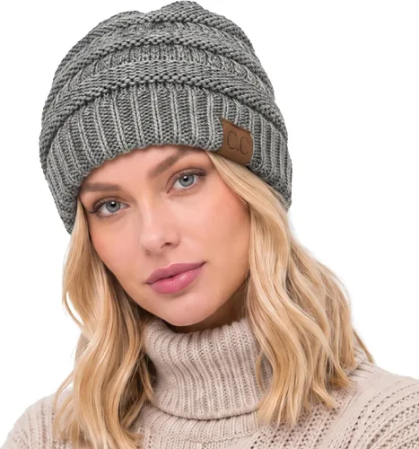 Vista 23 de C.C Exclusives Gorro de Punto de Cable - Gorros Gruesos, Suaves y Cálidos de Punto Grueso Chenille Teniente Mel Gris