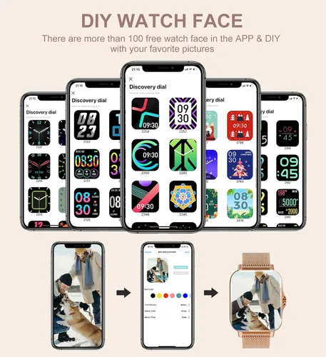 Vista 5 de Reloj inteligente para mujer (recepción de llamadas/marcación), reloj inteligente impermeable para teléfonos Android iOS de 1.7 pulgadas, pantalla