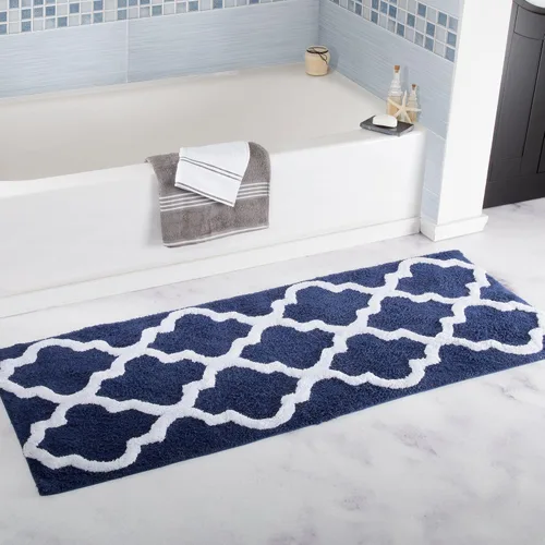 Vista 5 de Bedford Home Tapete de baño con enrejado 100% algodón, 24 x 60 pulgadas, color hueso