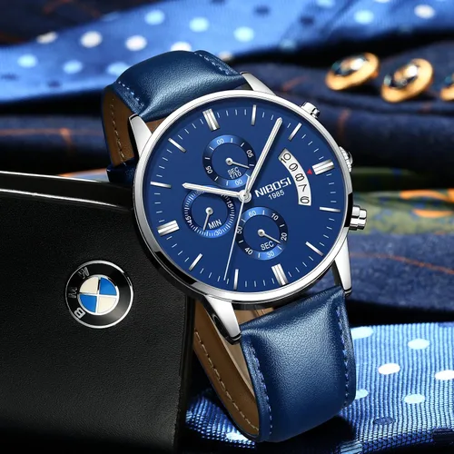 Vista 2 de NIBOSI Relojes para hombre, cronógrafo, vestido de negocios, reloj analógico de cuarzo, marca de lujo, fecha, reloj deportivo, Cronógrafo, reloj
