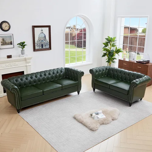Vista 46 de QHITTY Juego de 2 piezas para sala de estar, Sofá Seccional Chesterfield Silla Contemporáneo Tapizado de Terciopelo Loveseat Juego de Sofás