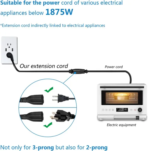 Vista 6 de FIRMERST 1875 W Cable de extensión de enchufe plano de 1 pie, 15A 14 AWG negro