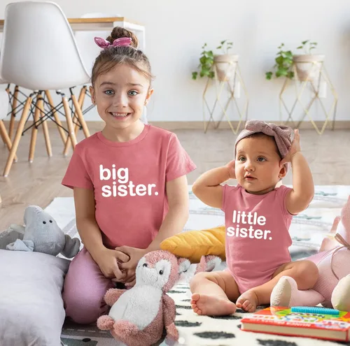 Vista 2 de Conjunto de camisas a juego para hermana mayor, hermana pequeña, niñas recién nacidas