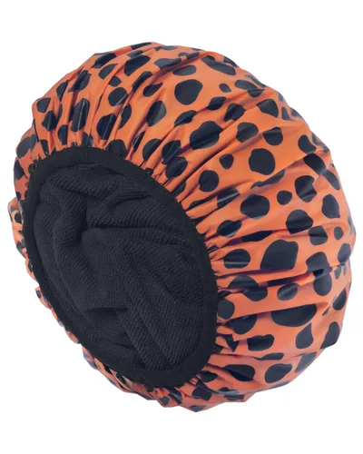 Vista 10 de Auban Gorro de ducha, gorro de ducha para mujer, forro de tela de rizo, EVA, exterior, reutilizable, doble capa, impermeable, gorra de baño grande
