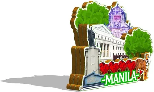 Vista 2 de Imán de Manila de Filipinas para nevera de madera 3D, monumentos de viaje, coleccionables, recuerdos, decoración hecha a mano -587