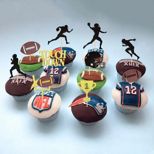 Vista 4 de 36 piezas de adornos para cupcakes de pelota de rugby, trofeo de fútbol americano, selecciones de cupcakes de fútbol americano, decoración