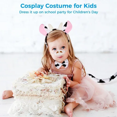Vista 2 de Adorable disfraz de vaca para niños, conjunto de cosplay de 4 piezas para Halloween y diversión festiva
