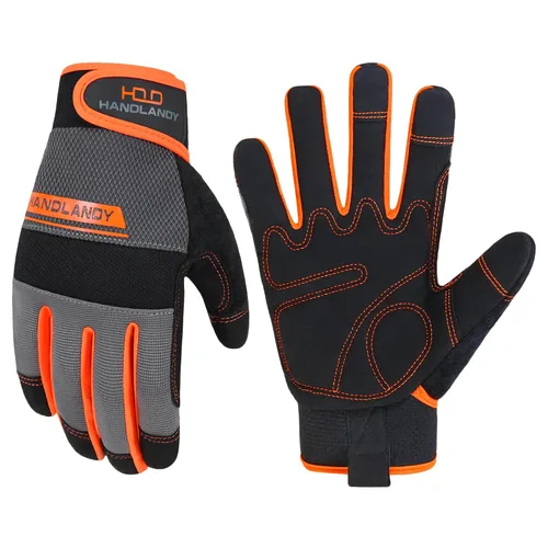 Vista 22 de HANDLANDY Guantes de trabajo de agarre para mujeres y hombres, guantes de trabajo de seguridad y utilidad para jardín, guantes de mecánicos Negro