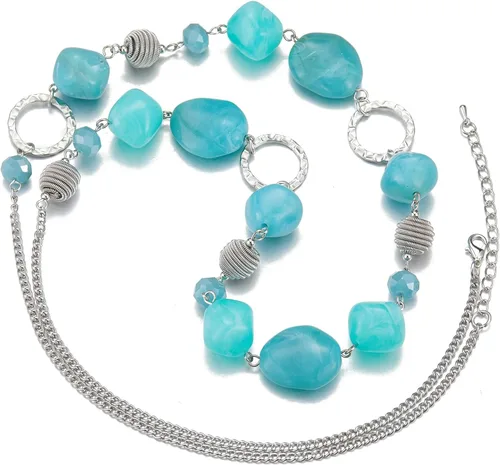 Vista 2 de BULINLIN Collar largo de cuentas para mujer, collar de cadena de suéter plateado con cuentas de resina de cristal, joyería de moda para niñas