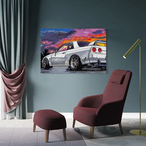 Vista 4 de R32 Jdm - Carteles de automóvil deportivo de dibujos animados japoneses Jdm para dormitorio, decoración de pared de automóvil para decoración