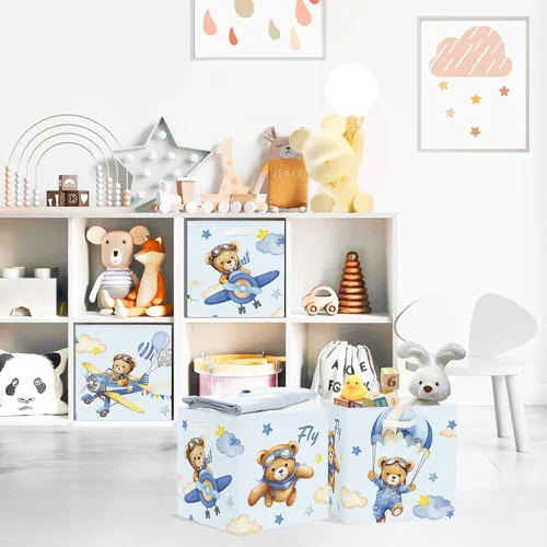 Vista 3 de Clastyle 3 unidades de almacenamiento de cubos de animales de ensueño, caja plegable Kallax para estantes, cestas de almacenamiento para padres, Oso