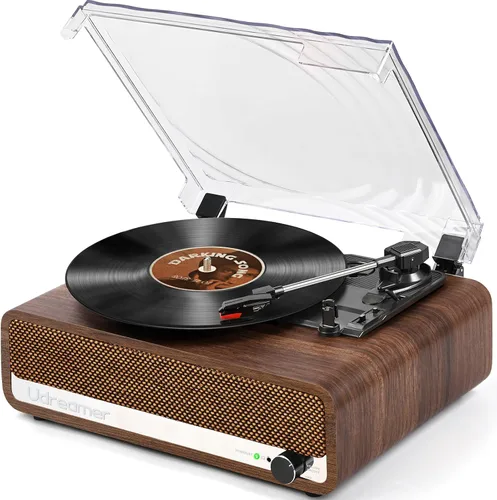 Vista 10 de Reproductor de discos de vinilo con altavoces integrados, tocadiscos de 3 velocidades con Bluetooth 5.3 más reciente, entrada AUX, conector